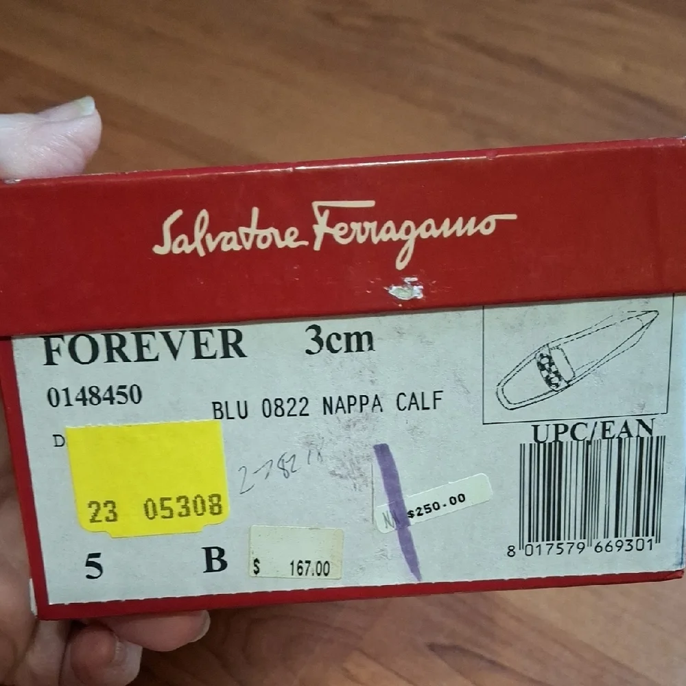 Salvatore Ferragamo Navy Leather Loafers with Gold Accent